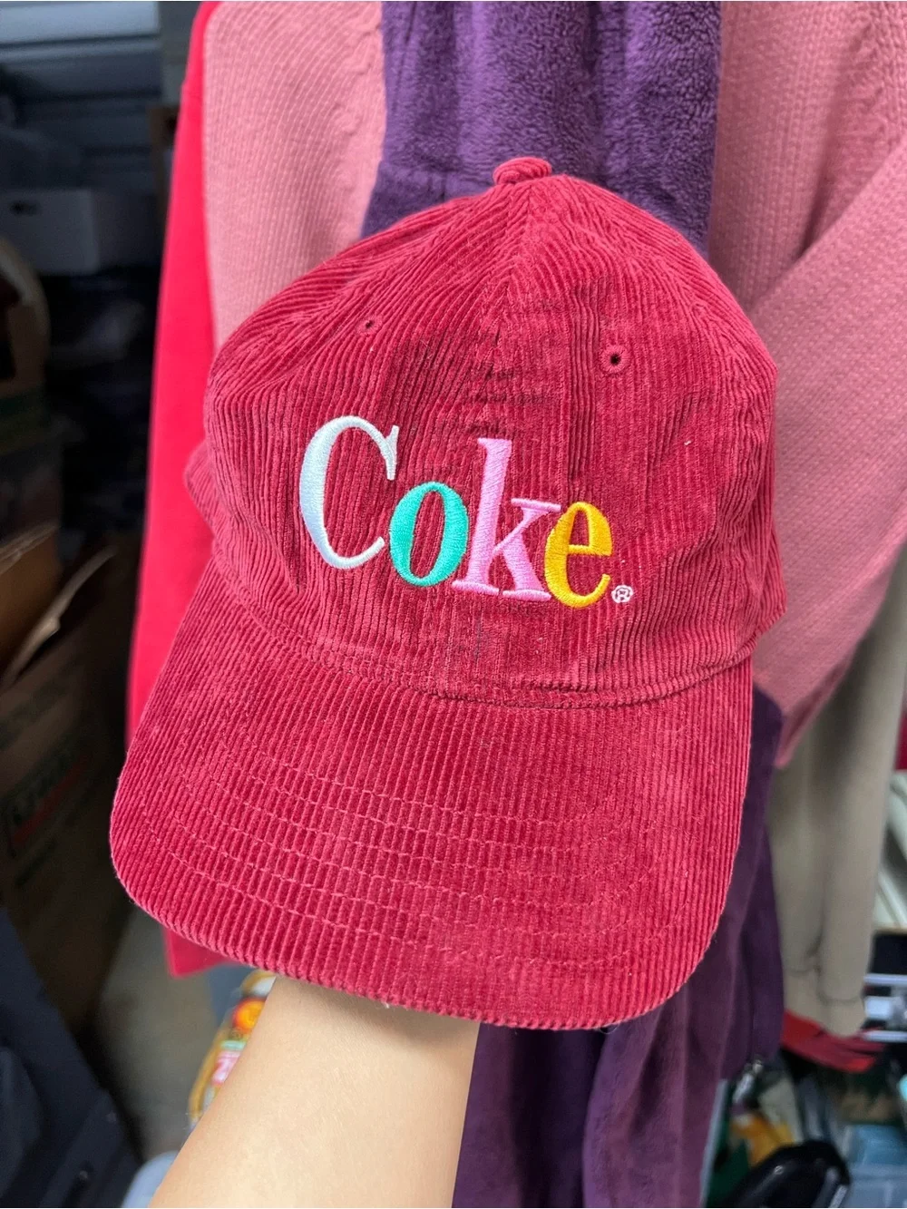 Coca Cola Kids Multicolor Logo Red Corduroy Cap